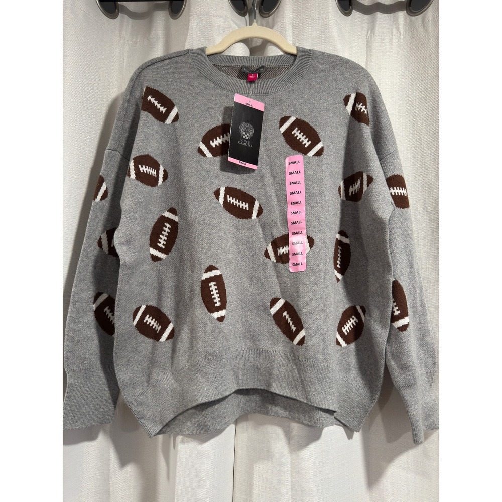 Vince Camuto Womens Football Intarsia Knit Sweater Gray Cotton SV7755200 Small